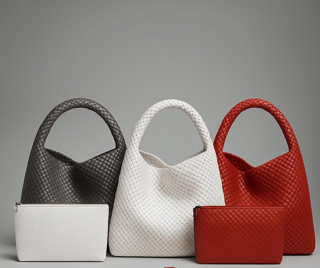 Handwoven recycled PU leather bag by Bennu