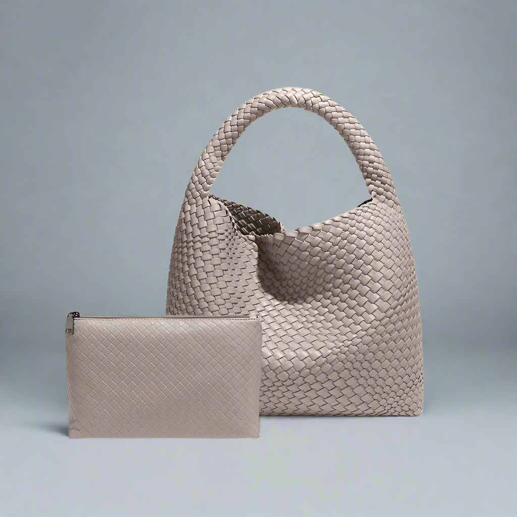Handwoven recycled PU leather bag by Bennu
