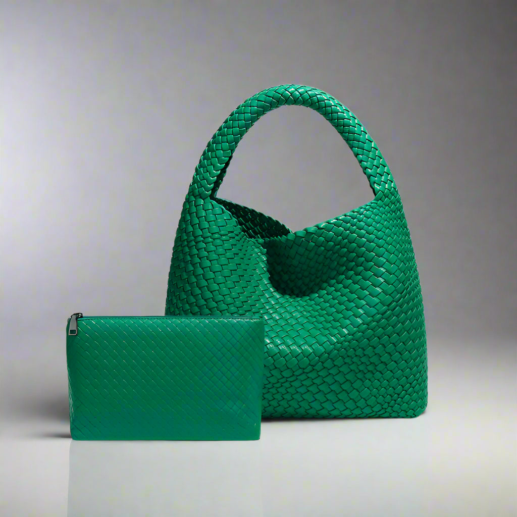 Handwoven recycled PU leather bag by Bennu