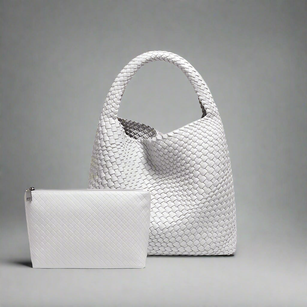 Handwoven recycled PU leather bag by Bennu
