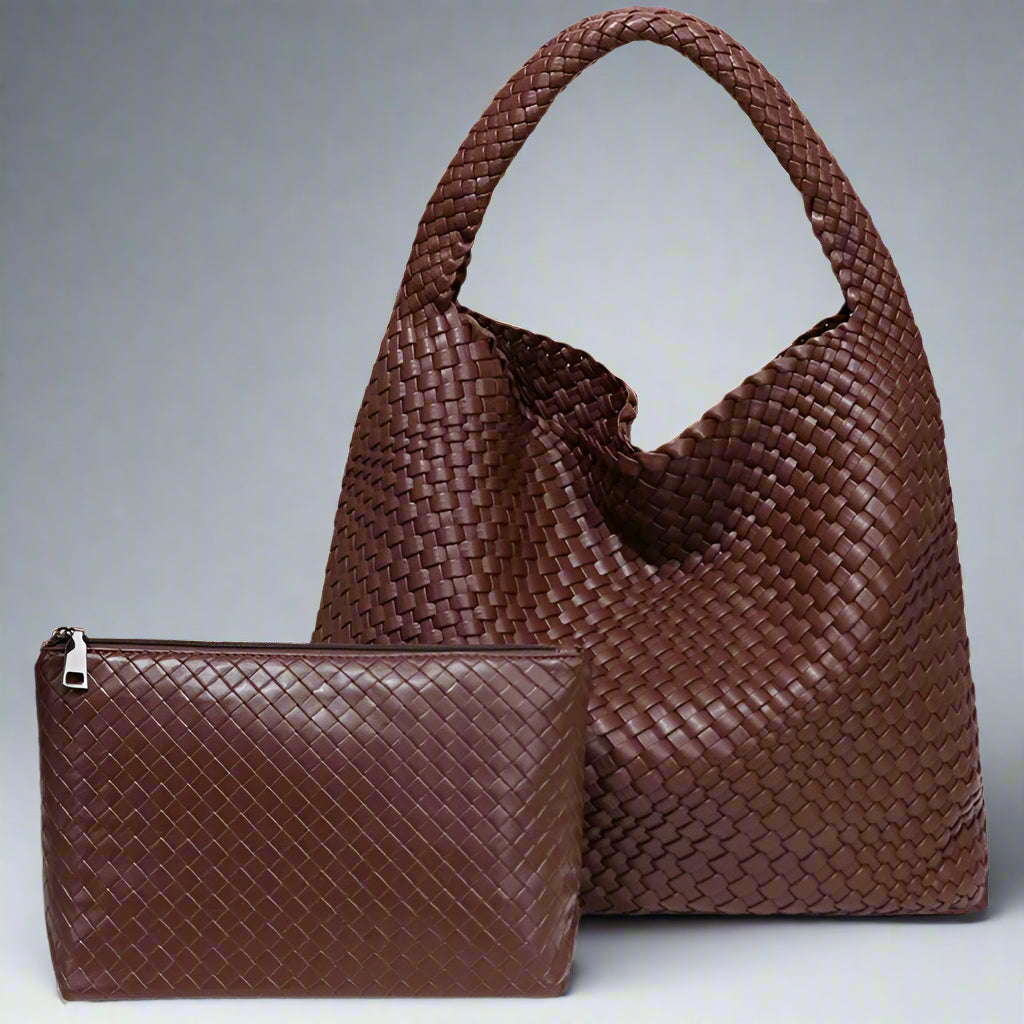 Handwoven recycled PU leather bag by Bennu