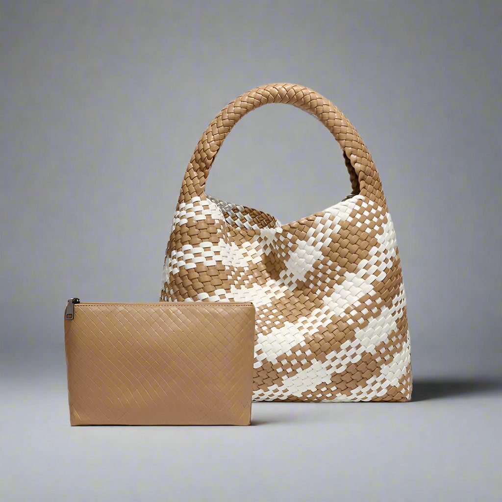 Handwoven recycled PU leather bag by Bennu