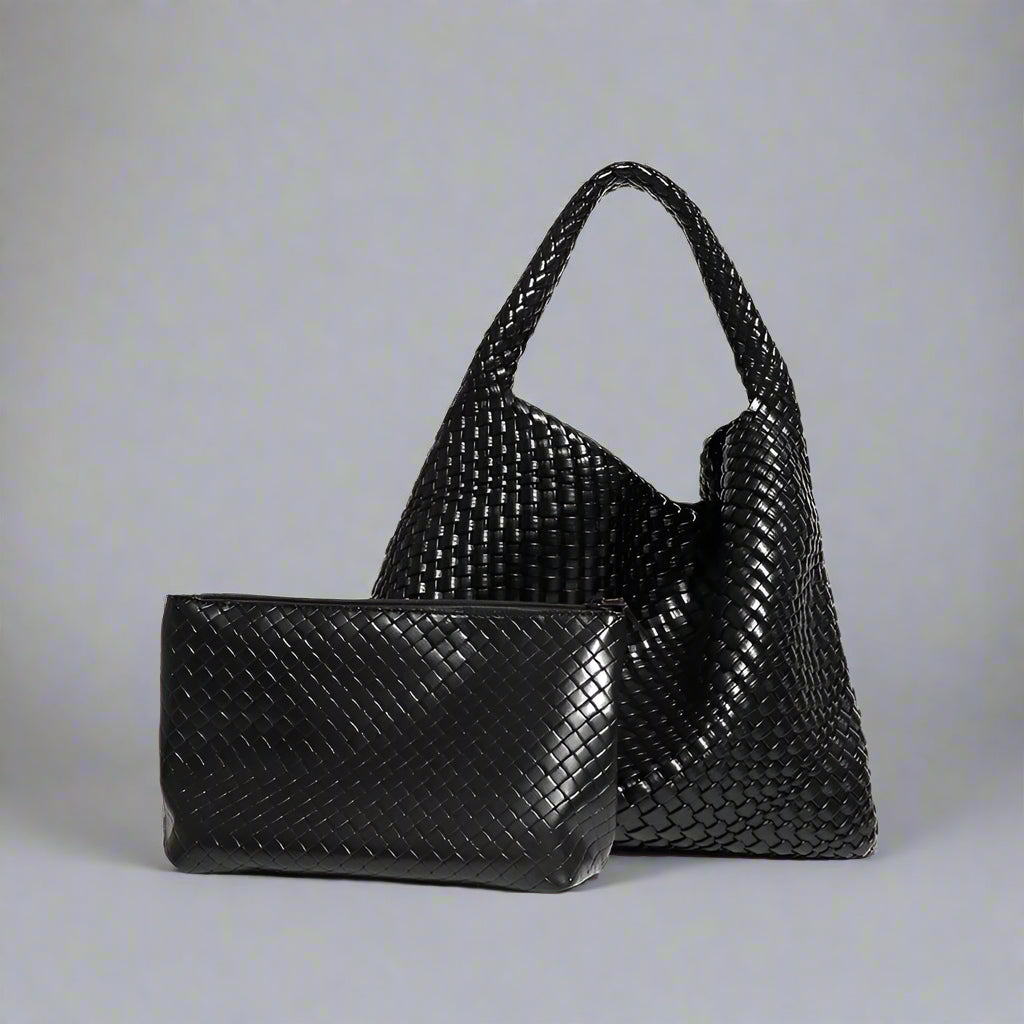 Handwoven recycled PU leather bag by Bennu