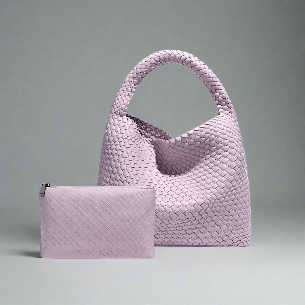 Handwoven recycled PU leather bag by Bennu