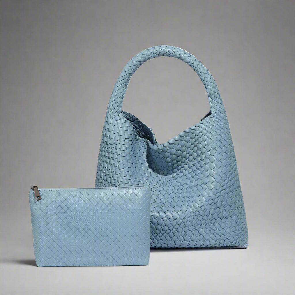 Handwoven recycled PU leather bag by Bennu