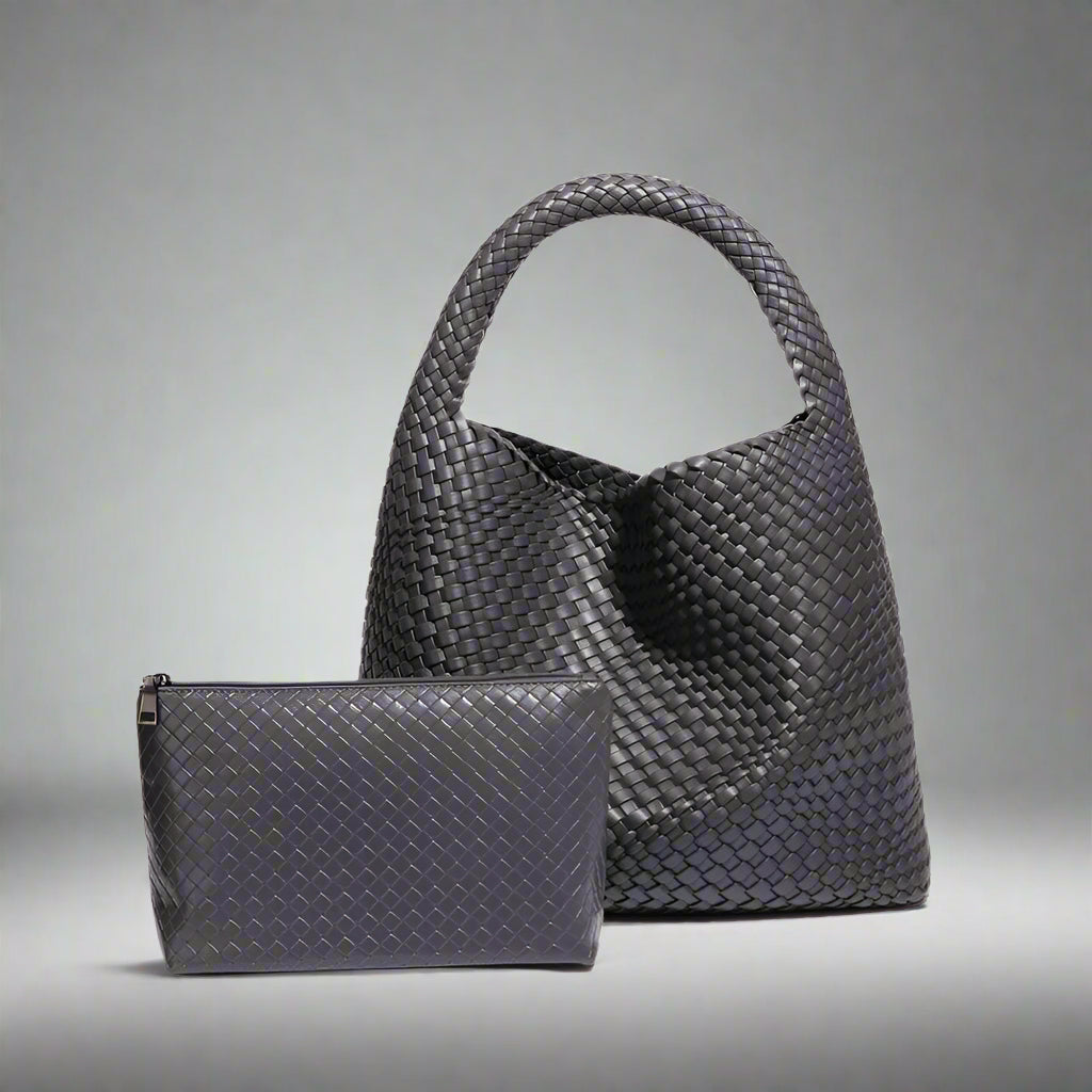Handwoven recycled PU leather bag by Bennu