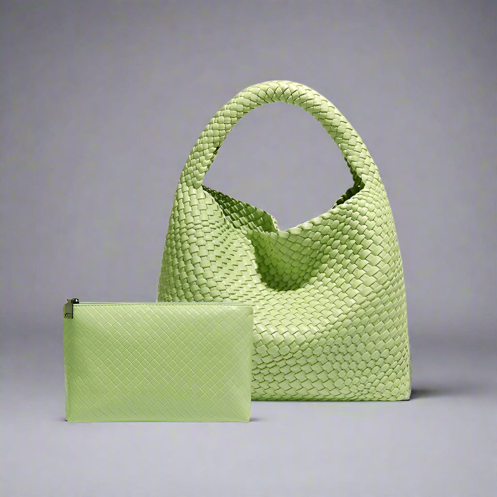 Handwoven recycled PU leather bag by Bennu