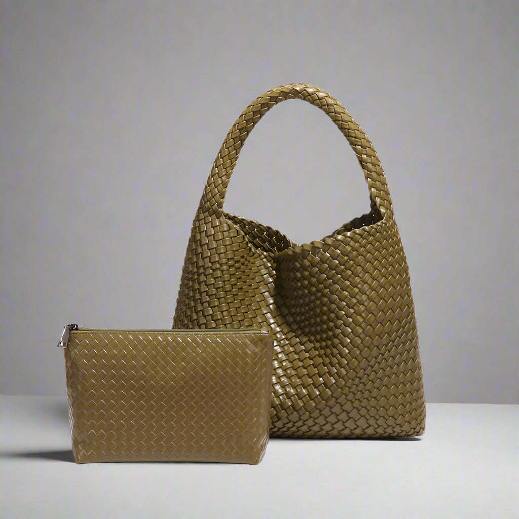 Handwoven recycled PU leather bag by Bennu
