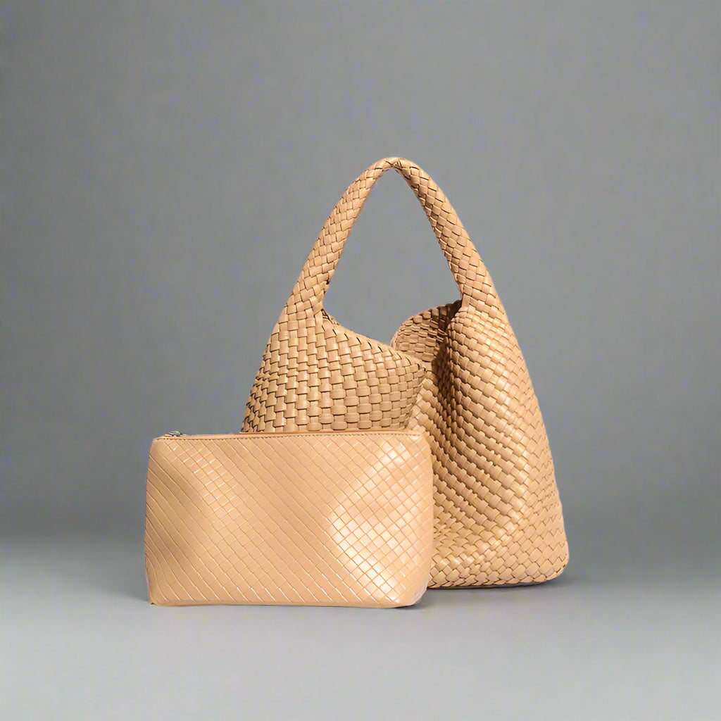 Handwoven recycled PU leather bag by Bennu