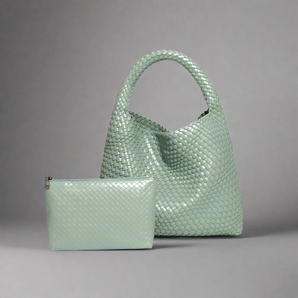 Handwoven recycled PU leather bag by Bennu