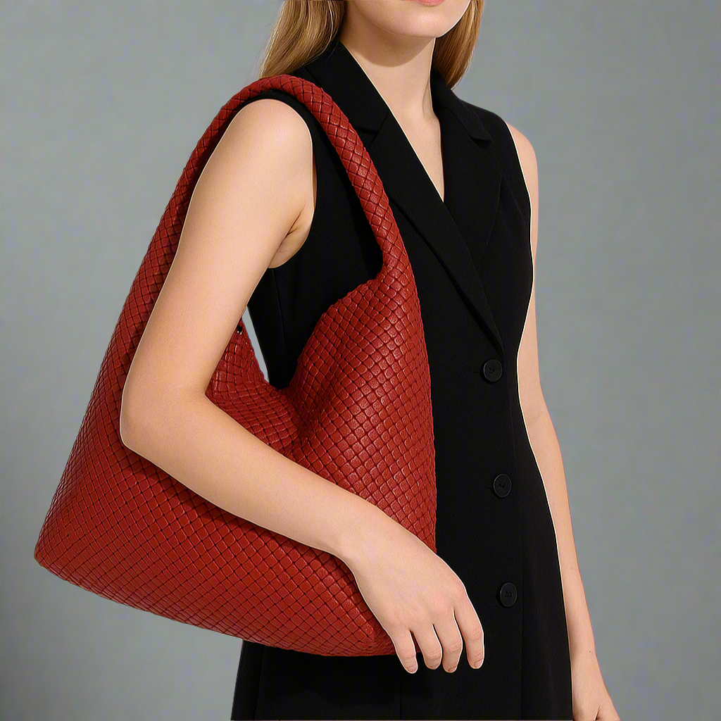 Handwoven recycled PU leather bag by Bennu