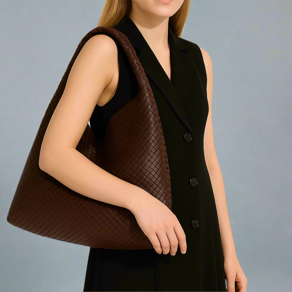 Handwoven recycled PU leather bag by Bennu