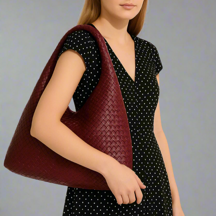 Handwoven recycled PU leather bag by Bennu