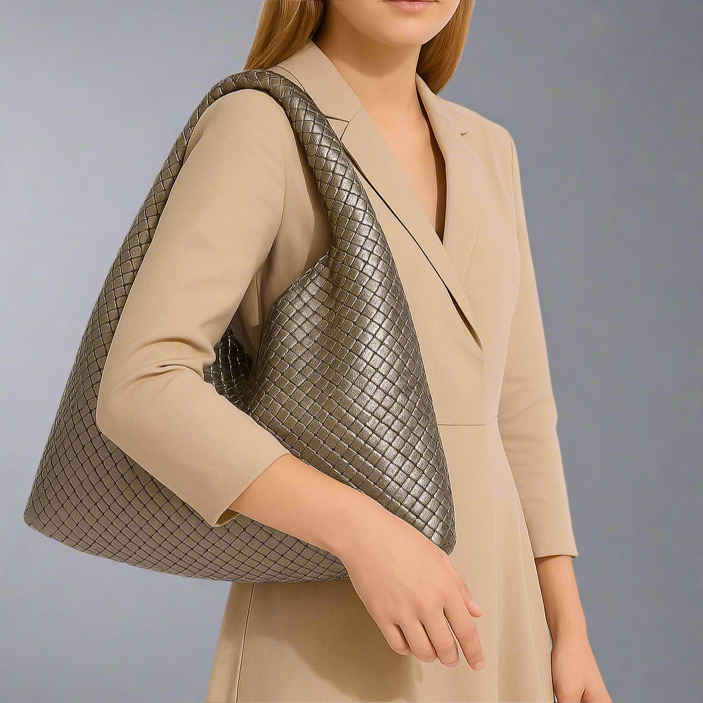 Handwoven recycled PU leather bag by Bennu