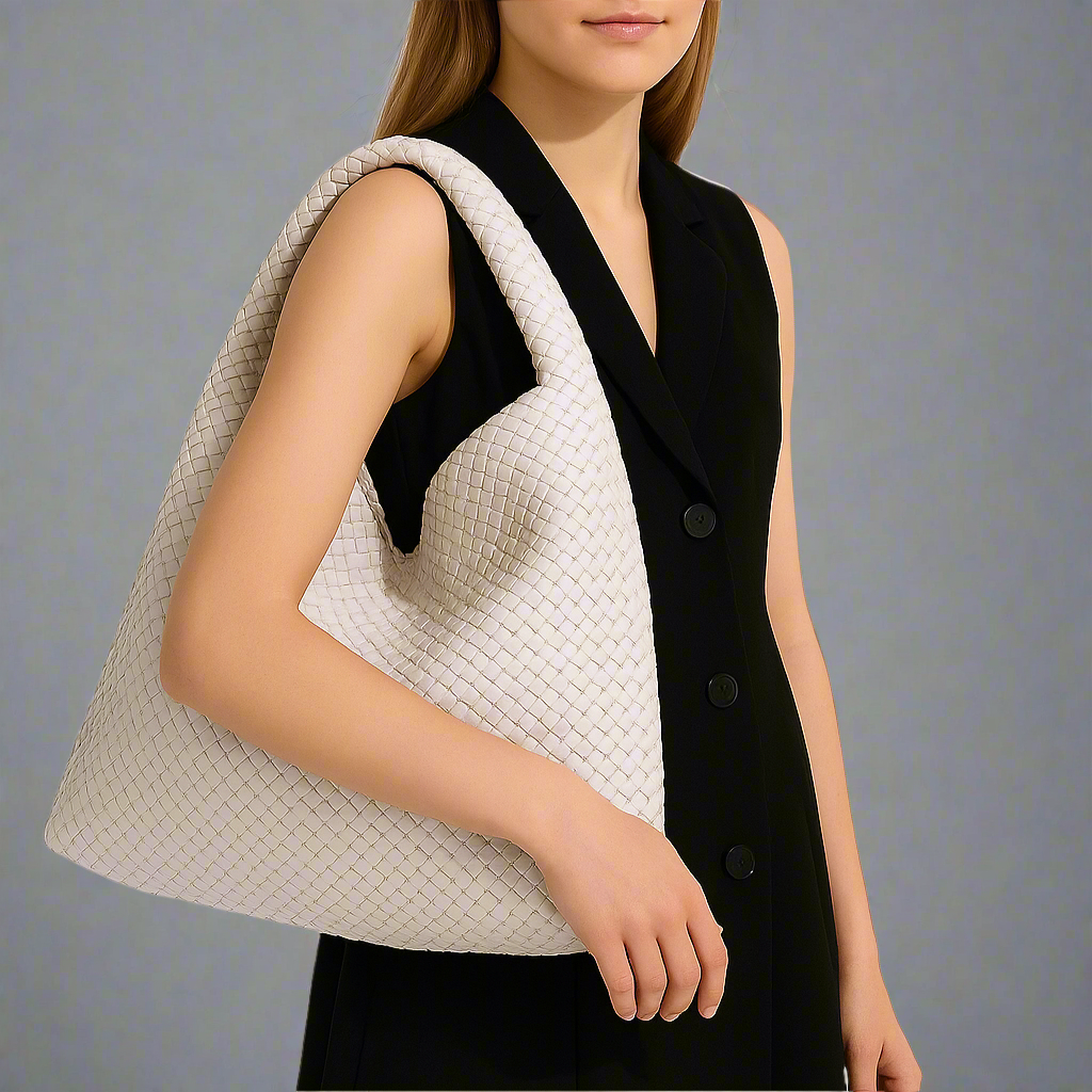 Handwoven recycled PU leather bag by Bennu