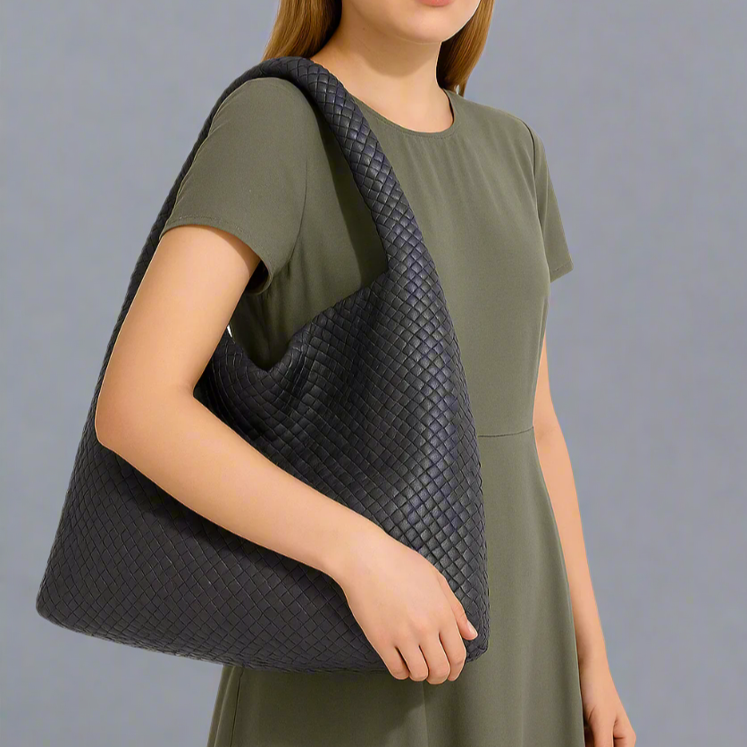 Handwoven recycled PU leather bag by Bennu
