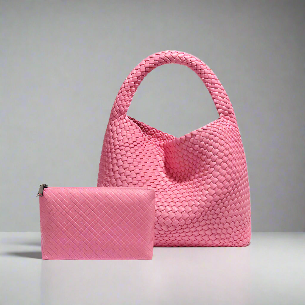 Handwoven recycled PU leather bag by Bennu