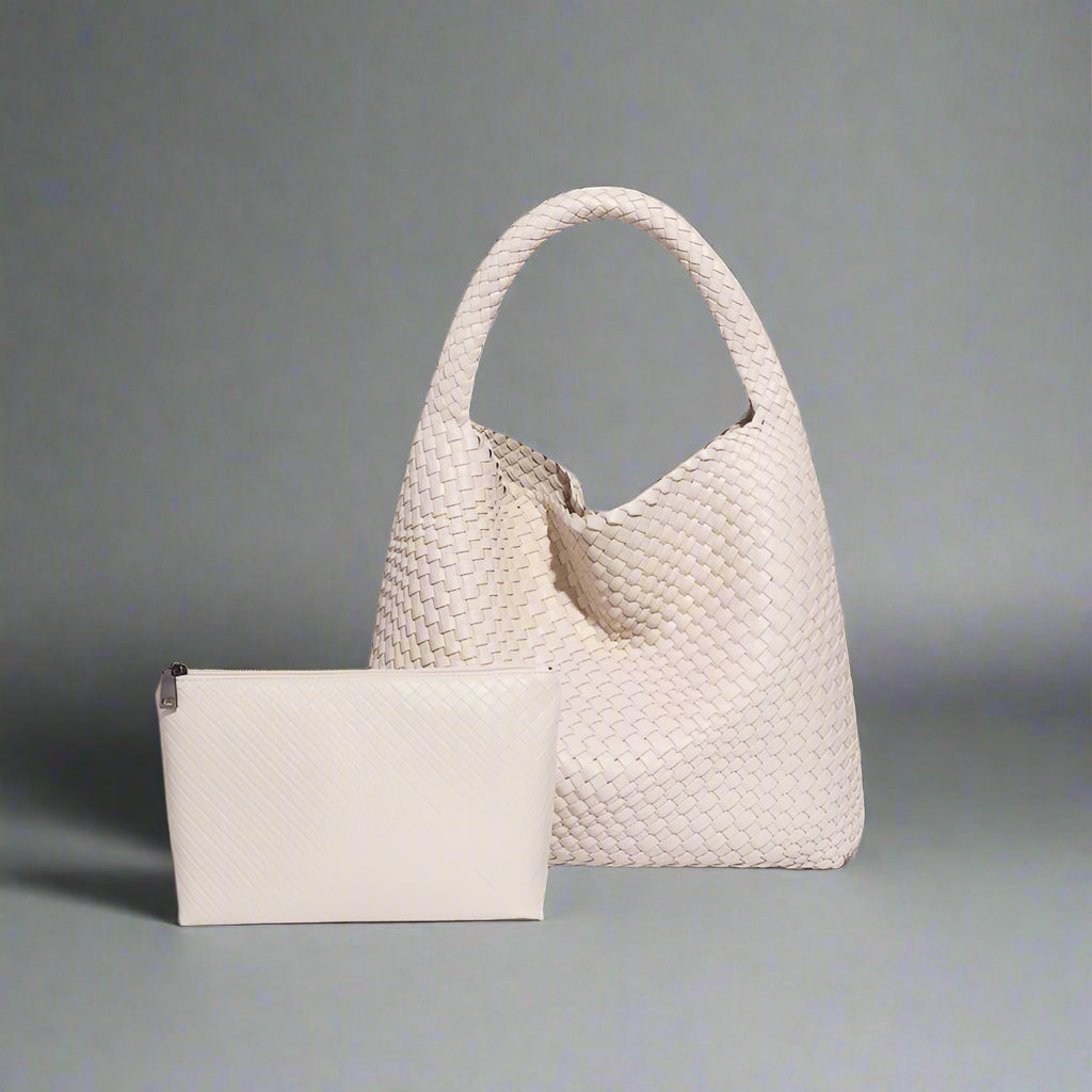 Handwoven recycled PU leather bag by Bennu