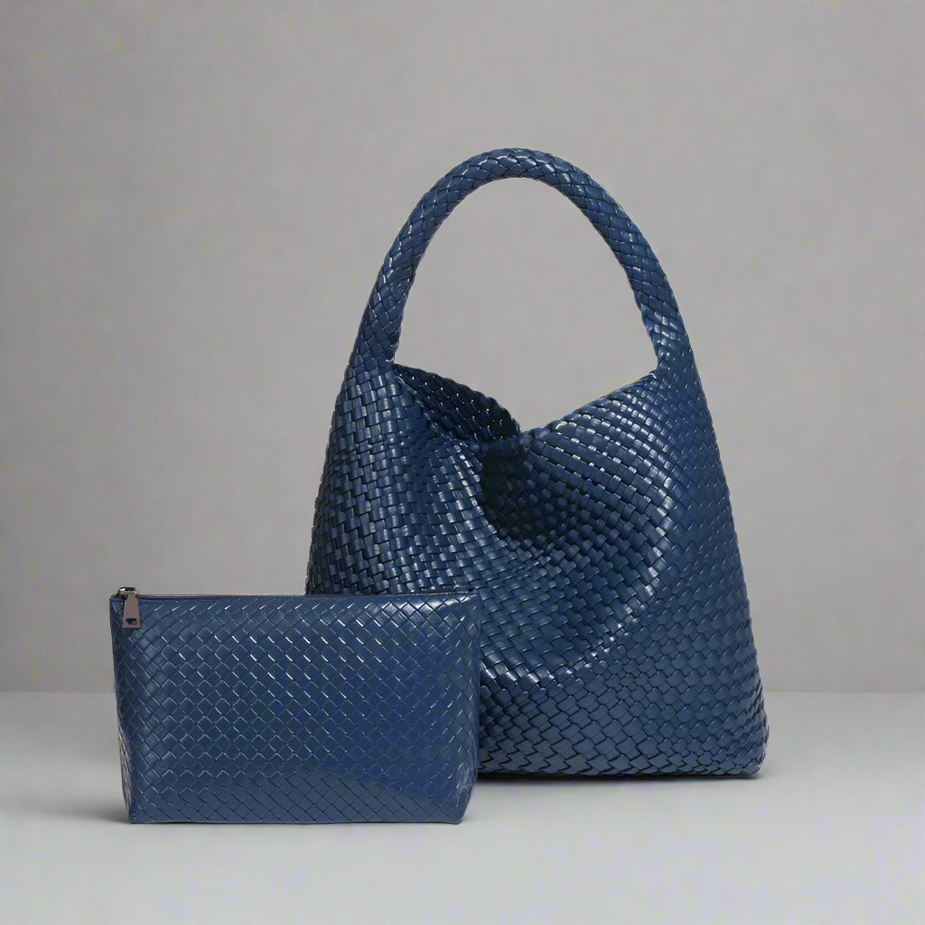 Handwoven recycled PU leather bag by Bennu