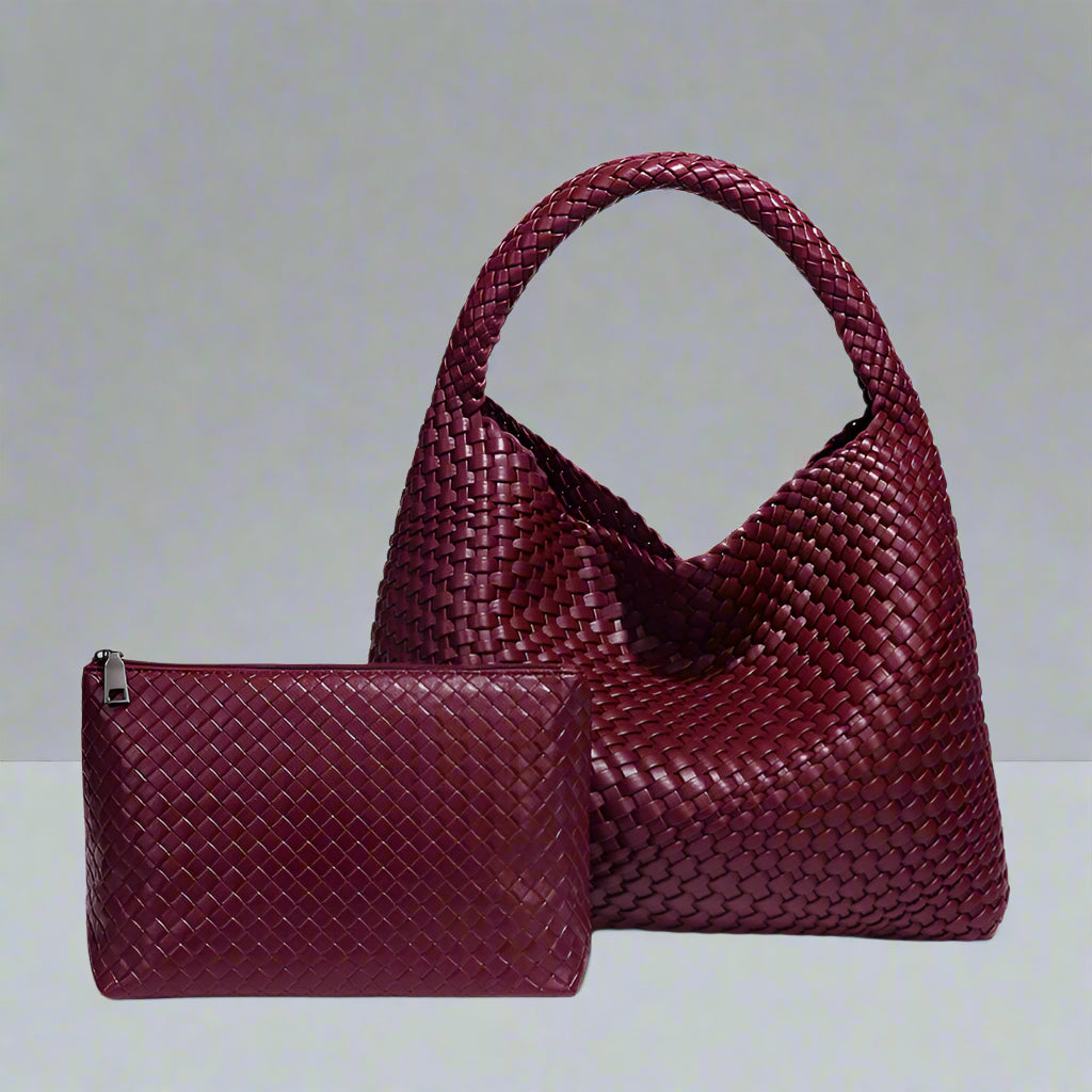 Handwoven recycled PU leather bag by Bennu