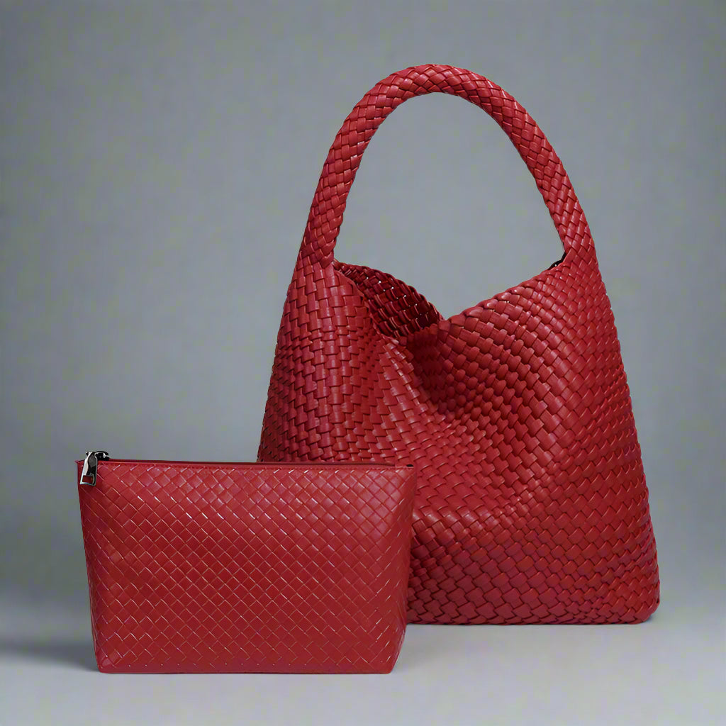 Handwoven recycled PU leather bag by Bennu