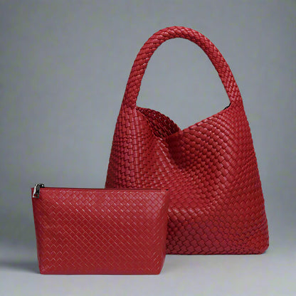 Handwoven recycled PU leather bag by Bennu
